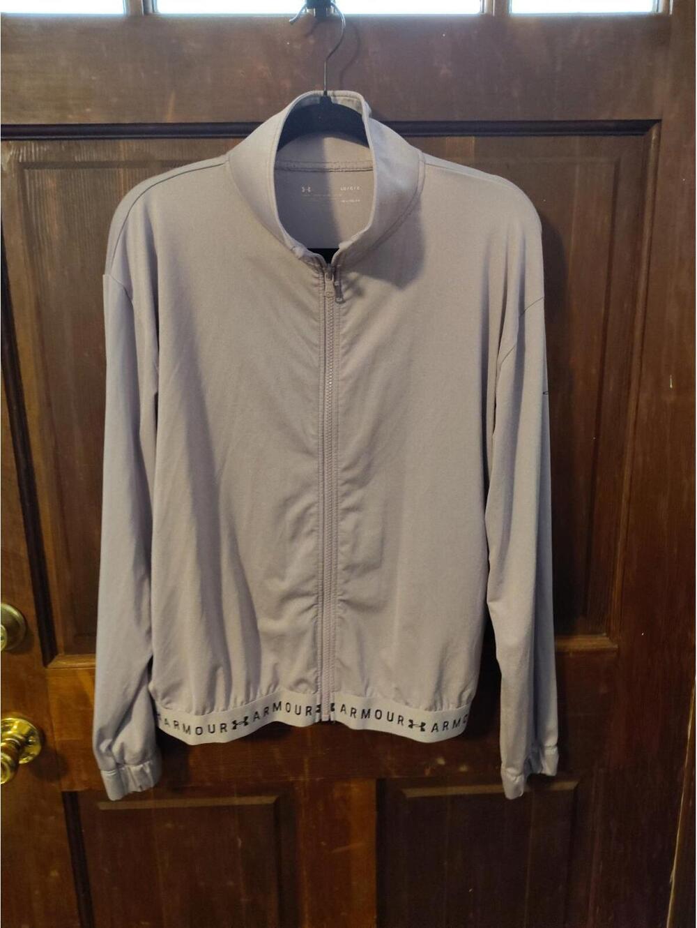 Under Armour HeatGear Track Jacket Womens Large Gray Full Zip Lightweight Logo